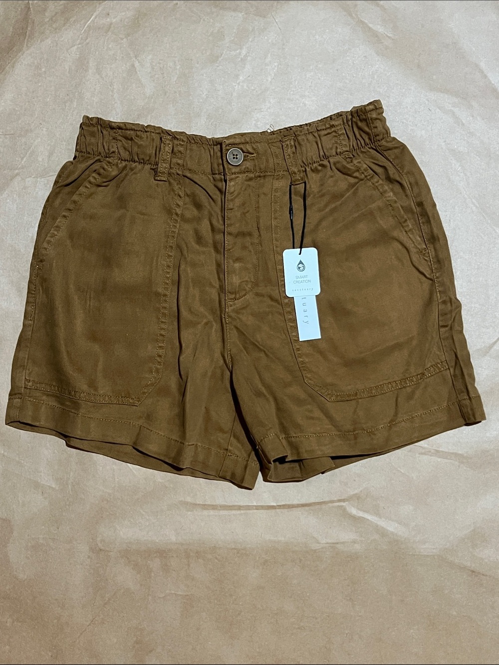 Sanctuary Olive-Brown Elastic-Waist Utility Shorts